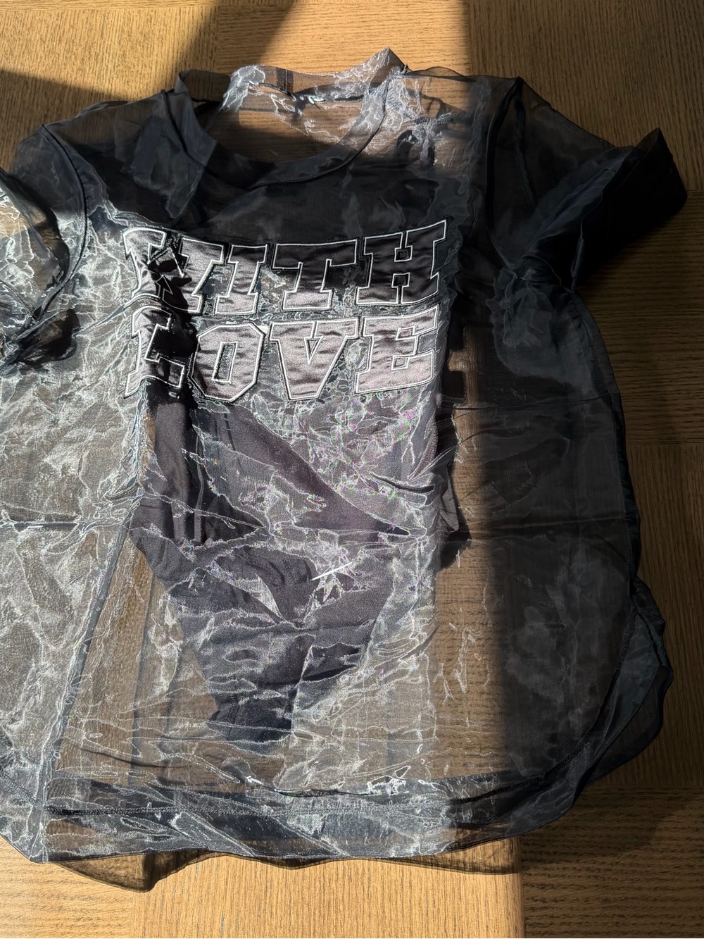 Maje Black Sheer 'WITH LOVE' Layered Mesh Tee - Picture 3 of 9